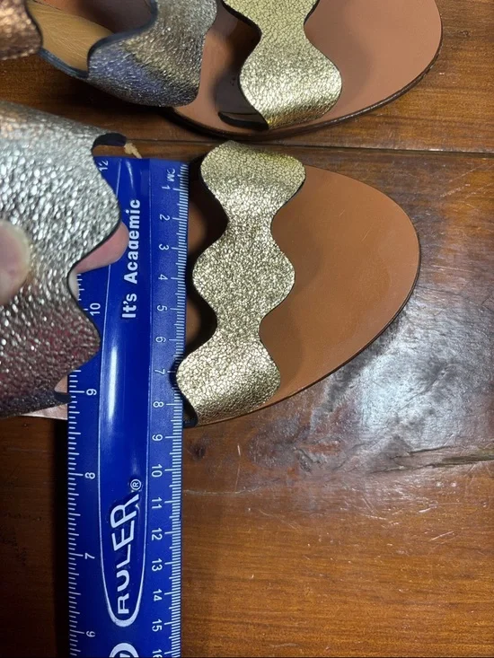 Chloé Metallic Wave Strap Leather Slide Heels Sandals Woman Size 37 earthy Tone - Picture 9 of 16